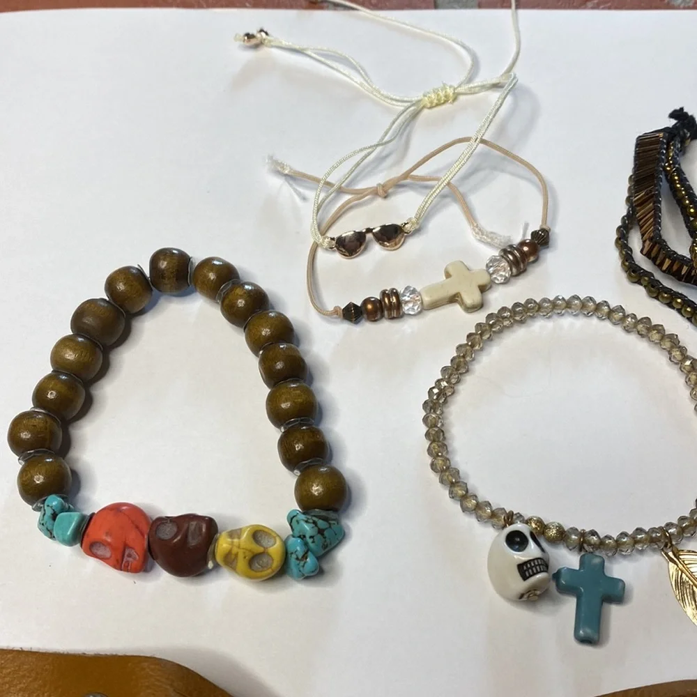Boho bracelet skull leather braided bundle!!